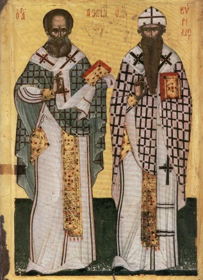 Ícone cretense de São Cirilo e Santo Atanásio de Alexandria