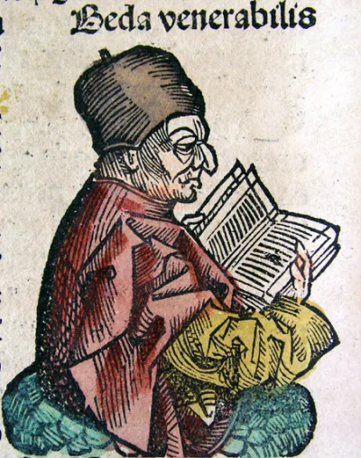 O Venerável Beda — xilogravura da Crônica de Nuremberg (1493)
